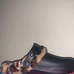 black with cheetah print clogs
